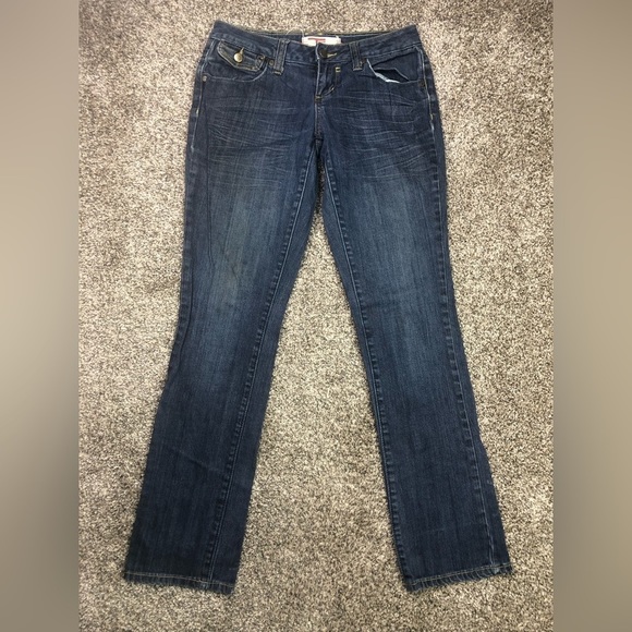 T Five Juniors Dark Wash Mid Rise Y2K Blue Jeans Size 7 - Picture 1 of 12
